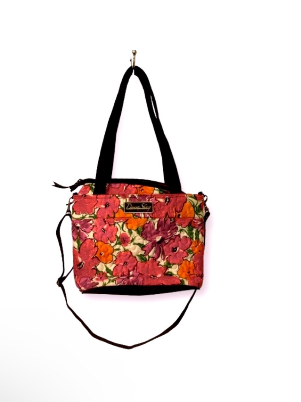 Donna Sharp Pink Floral Quilted Bag with Black Straps